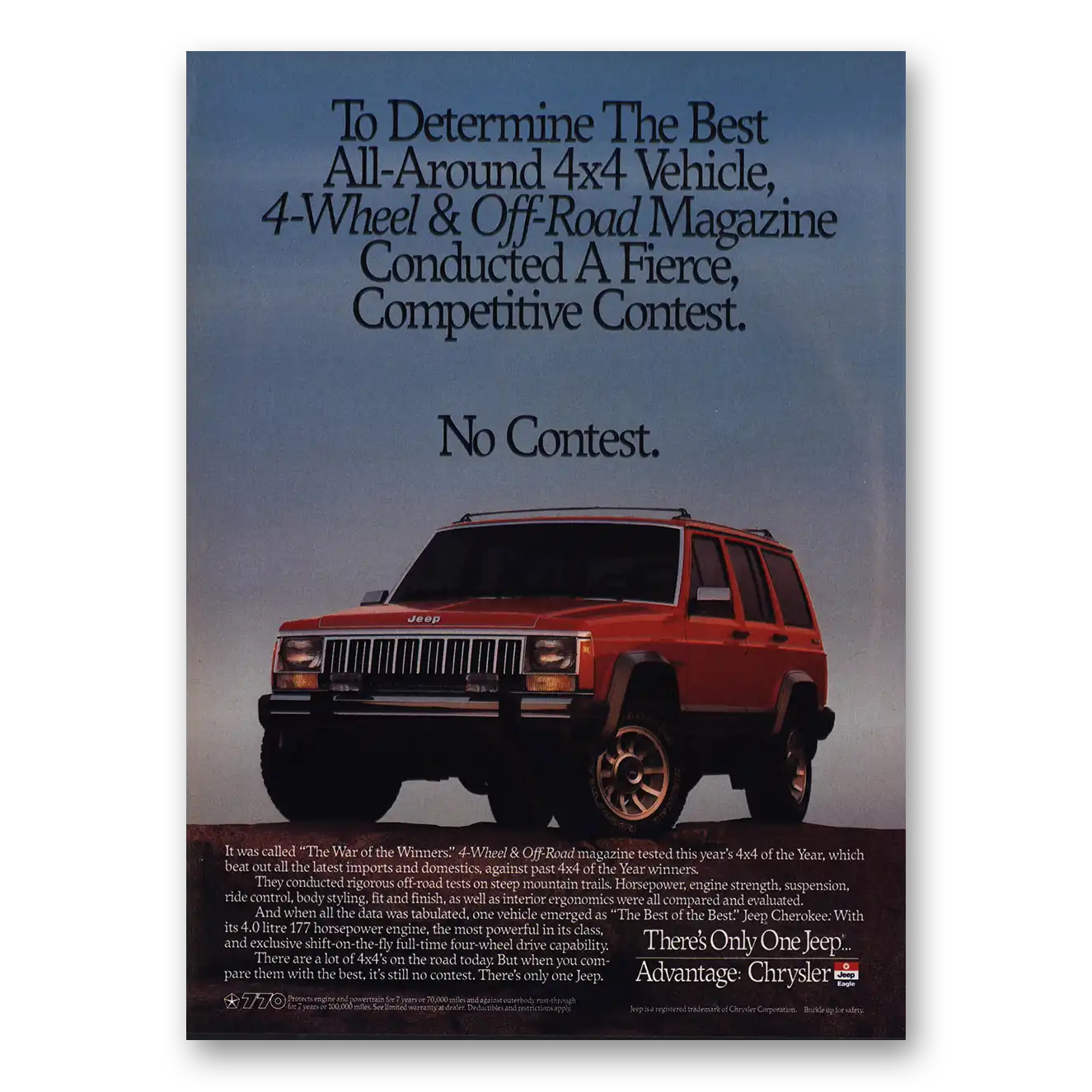 1990 Jeep Cherokee Competitive Contest No Contest Vintage Magazine Print Ad