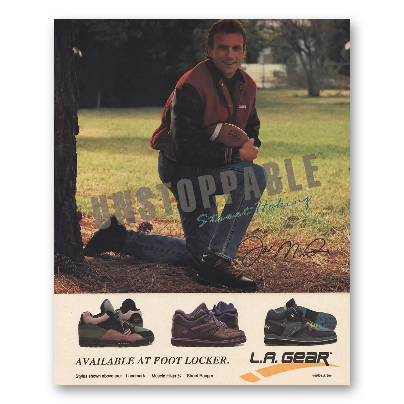 1990 LA Gear Shoes Unstoppable Joe Montana Vintage Magazine Print Ad