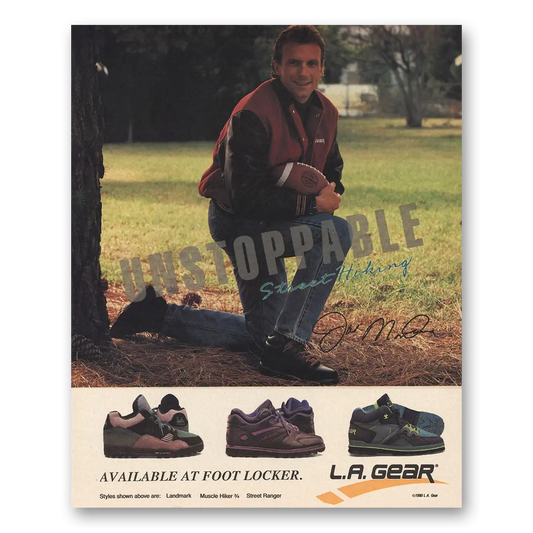 1990 LA Gear Shoes Unstoppable Joe Montana Vintage Magazine Print Ad