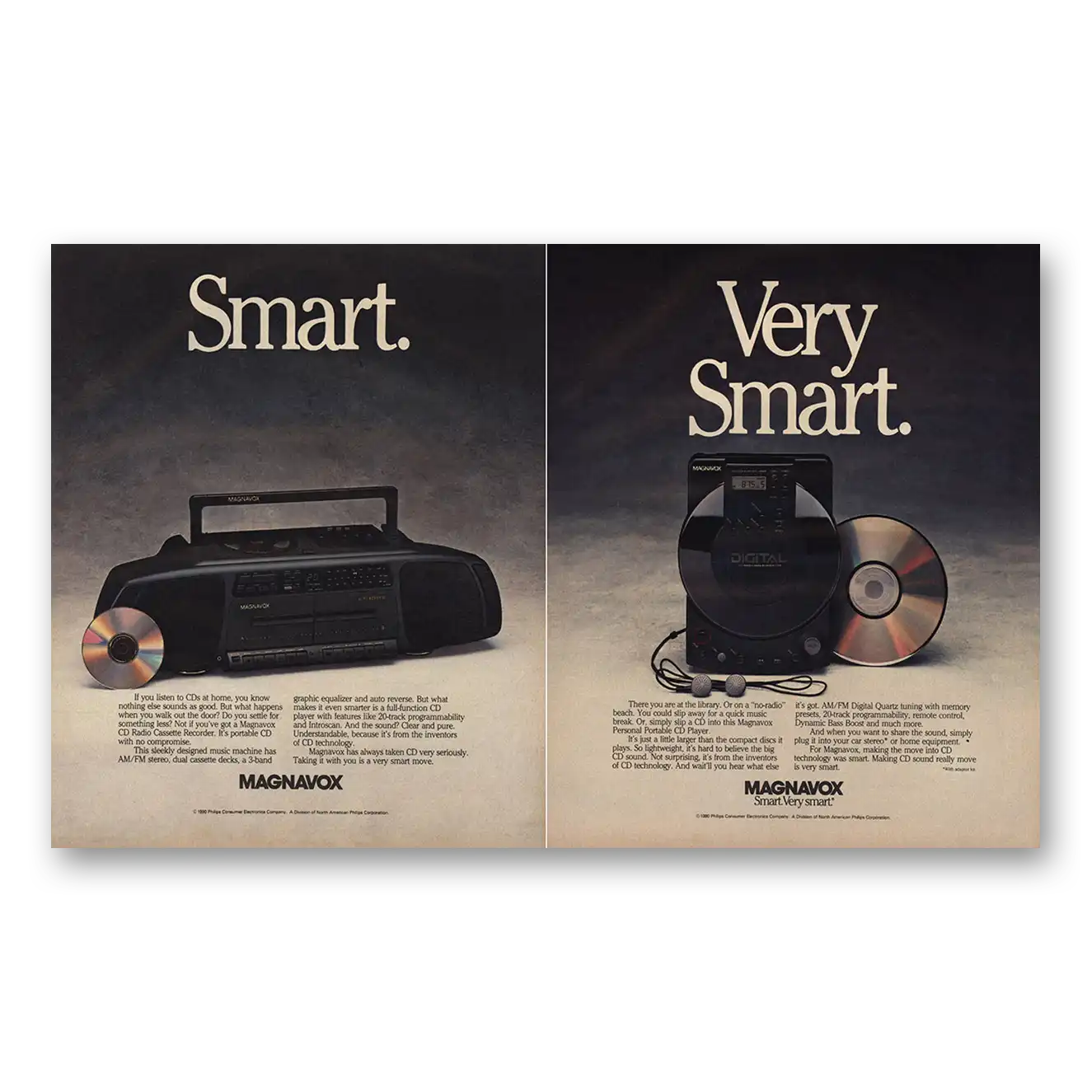 1990 Magnavox CD Player Very Smart Vintage Magazine Print Ad