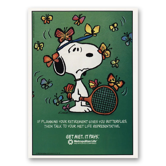 1990 MetLife Planning Retirement Snoopy Vintage Magazine Print Ad