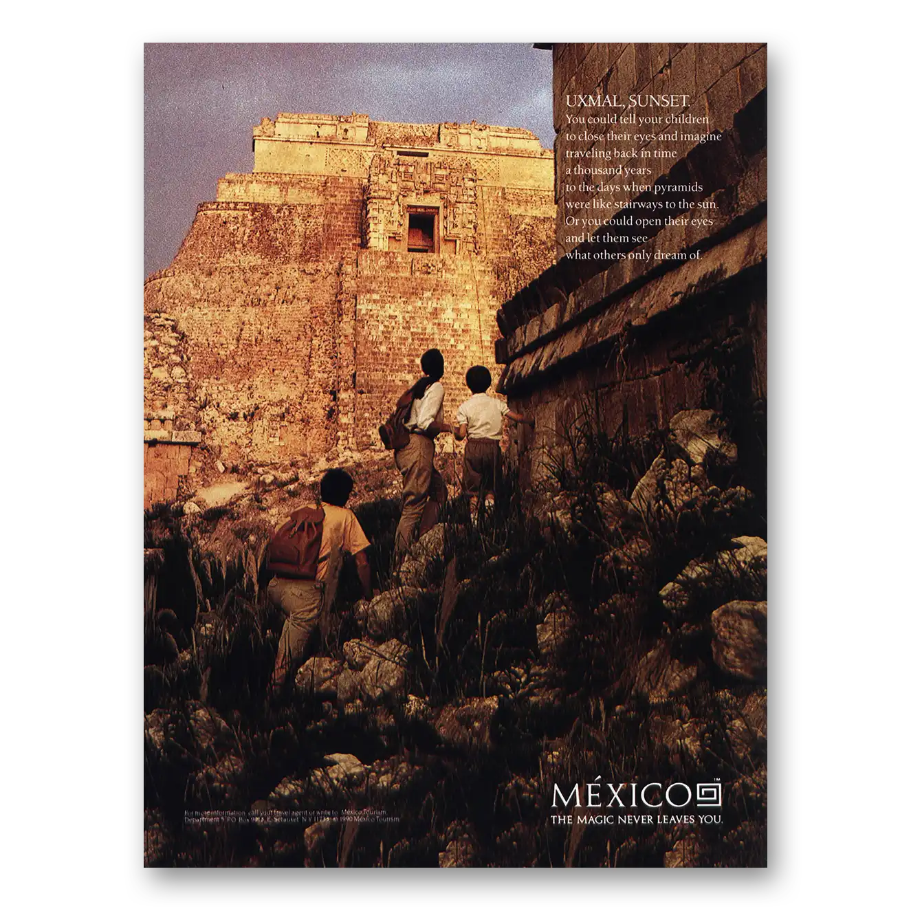 1990 Mexico Uxmal Sunset Vintage Magazine Print Ad