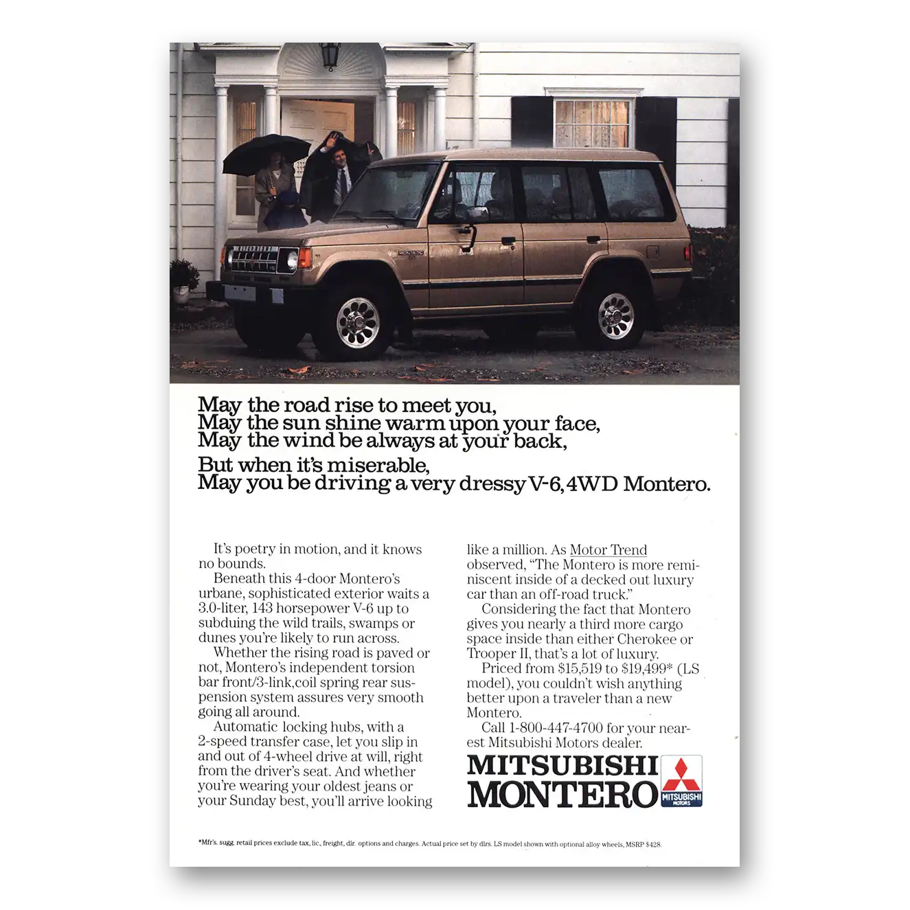 1990 Mitsubishi Montero May the Road Rise to Meet You Vintage Magazine Print Ad