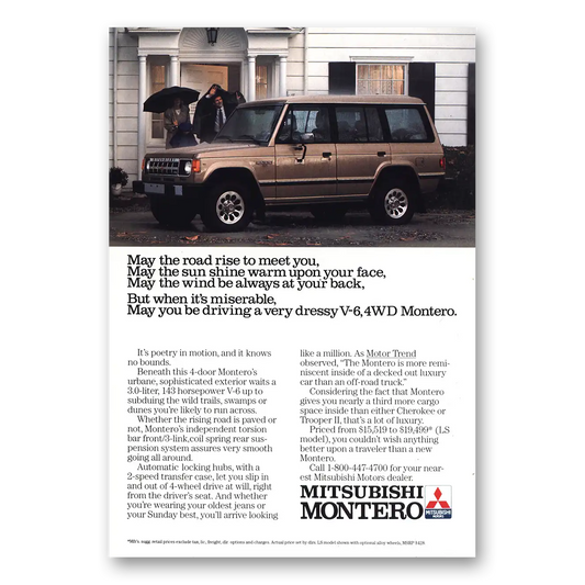 1990 Mitsubishi Montero May the Road Rise to Meet You Vintage Magazine Print Ad