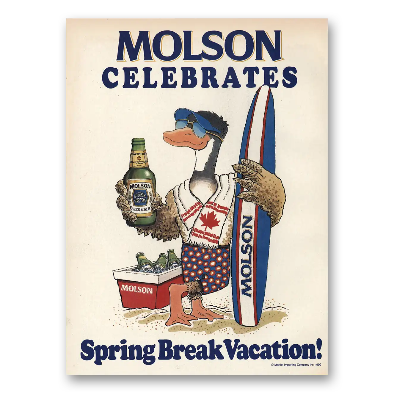 1990 Molson Beer Spring Break Vacation Vintage Magazine Print Ad