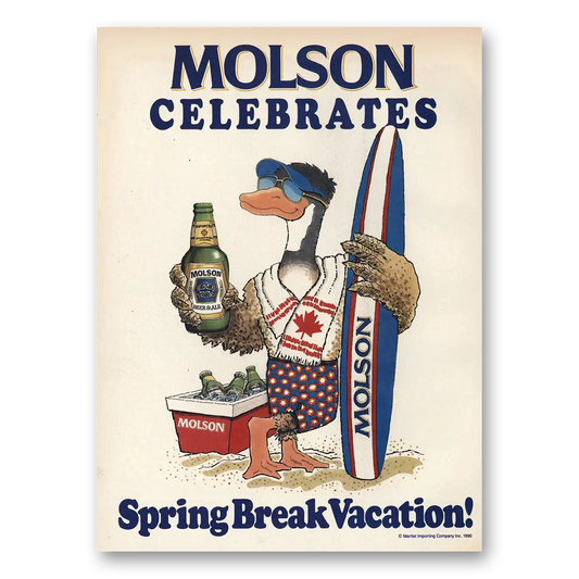 1990 Molson Beer Spring Break Vacation Vintage Magazine Print Ad