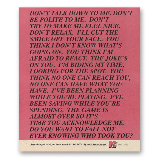 1990 MTV Don’t Talk Down to Me Vintage Magazine Print Ad