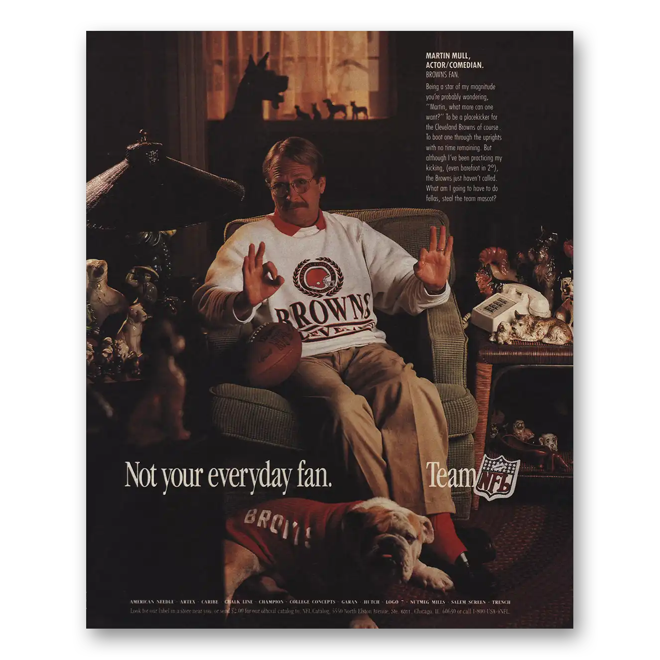 1990 Team NFL Martin Mull Cleveland Browns Vintage Magazine Print Ad