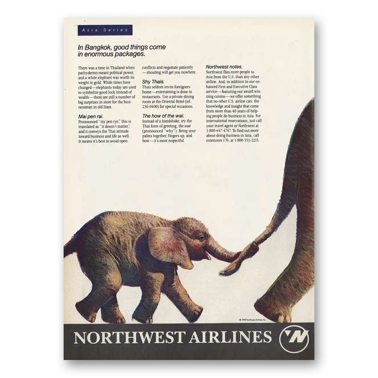 1990 Northwest Airlines Bangkok Enormous Packages Vintage Magazine Print Ad