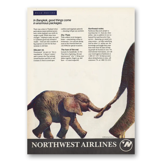 1990 Northwest Airlines Bangkok Enormous Packages Vintage Magazine Print Ad