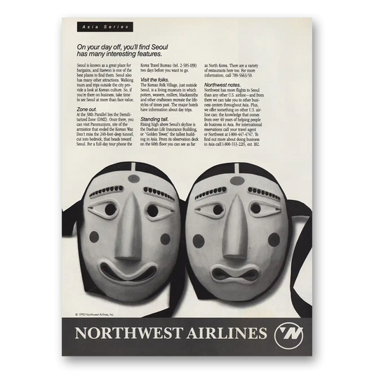 1990 Northwest Airlines Seoul Has Many Interesting Features Vintage Magazine Print Ad