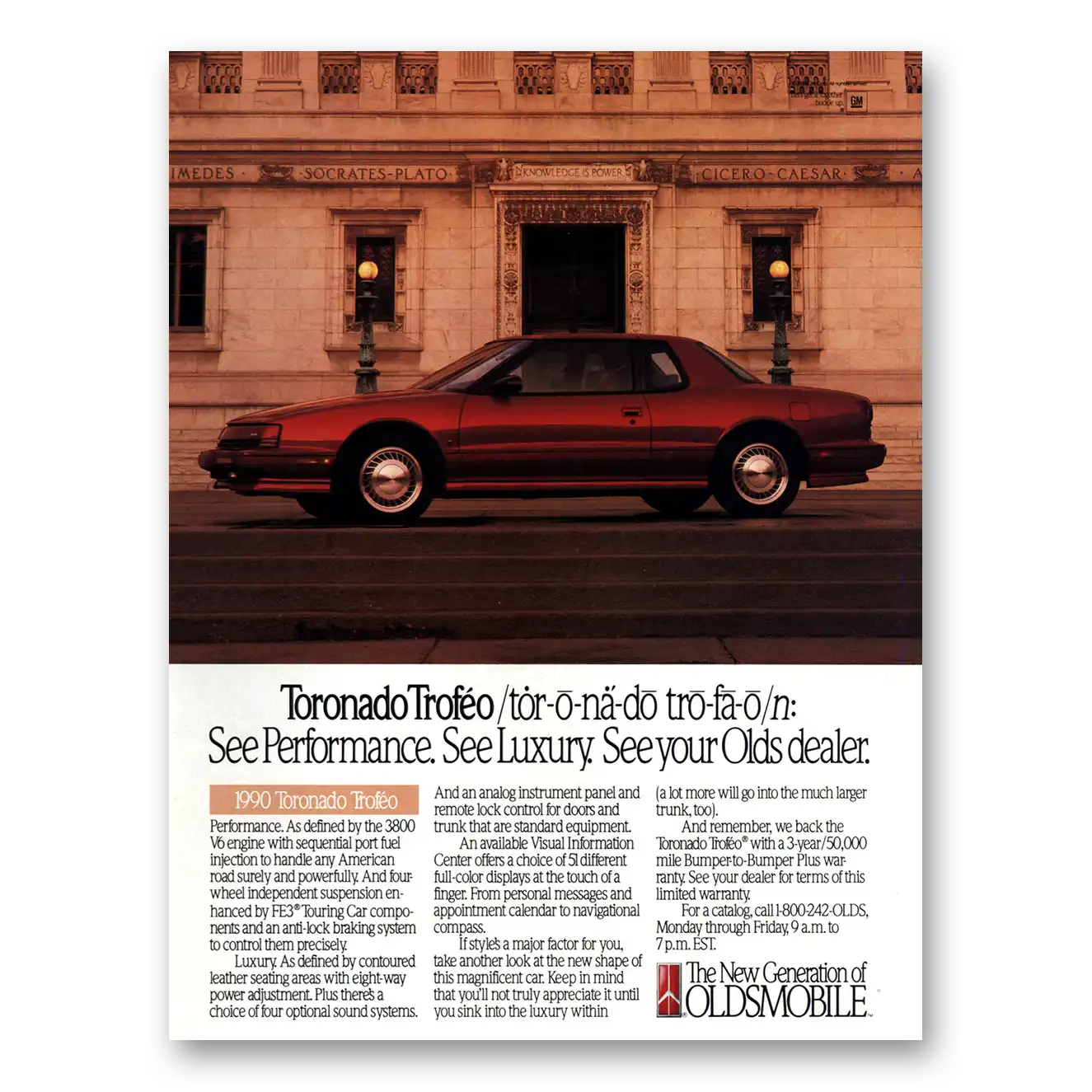 1990 Oldsmobile Toronado Trofeo See Performance See Luxury Vintage Magazine Print Ad