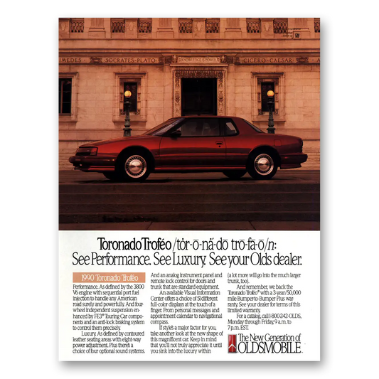 1990 Oldsmobile Toronado Trofeo See Performance See Luxury Vintage Magazine Print Ad