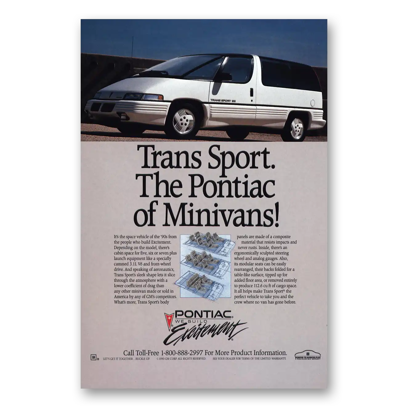 1990 Pontiac Trans Sport Minivan Space Vehicle Vintage Magazine Print Ad