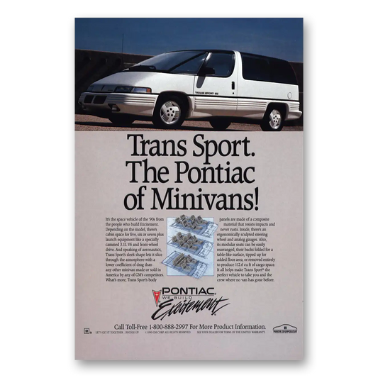 1990 Pontiac Trans Sport Minivan Space Vehicle Vintage Magazine Print Ad