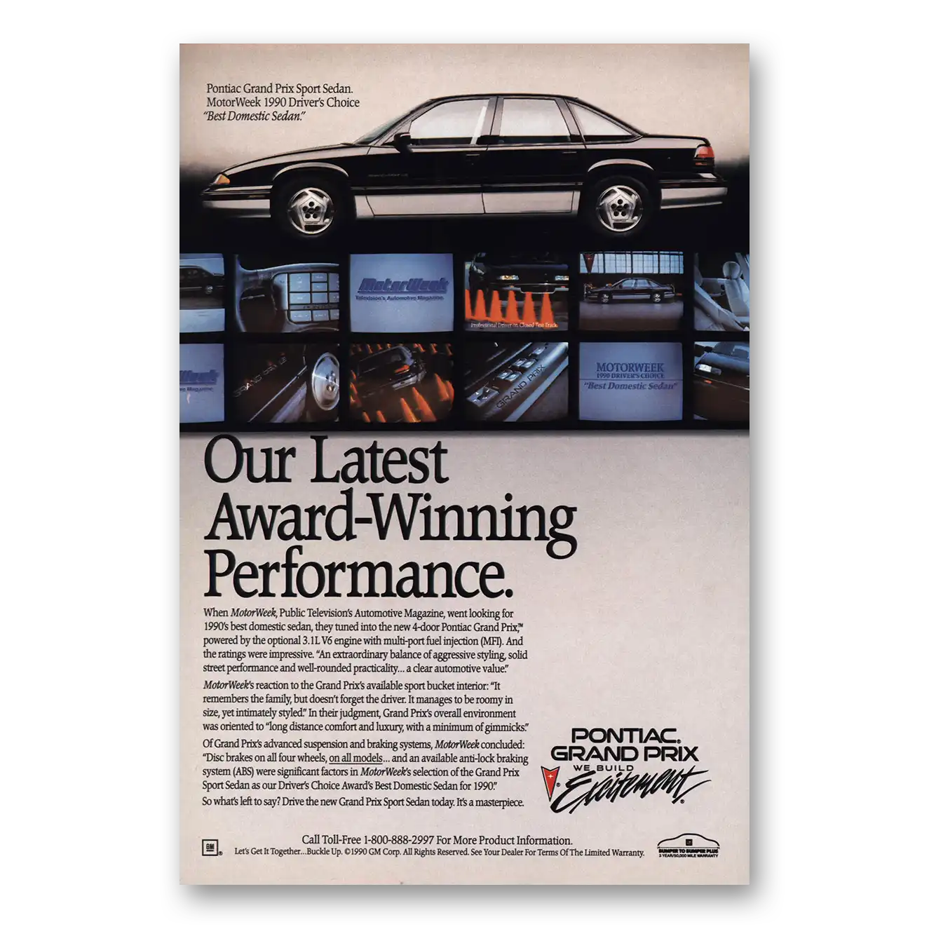 1990 Pontiac Grand Prix Award Winning Vintage Magazine Print Ad