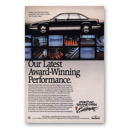 1990 Pontiac Grand Prix Award Winning Vintage Magazine Print Ad