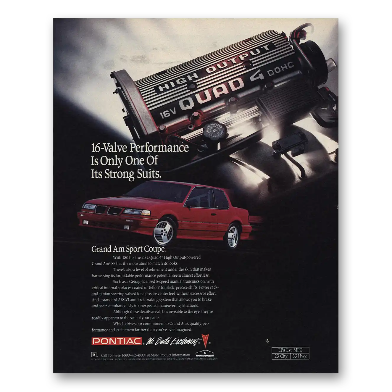 1990 Pontiac Grand Am Sport Coupe 16 Valve Performance Vintage Magazine Print Ad