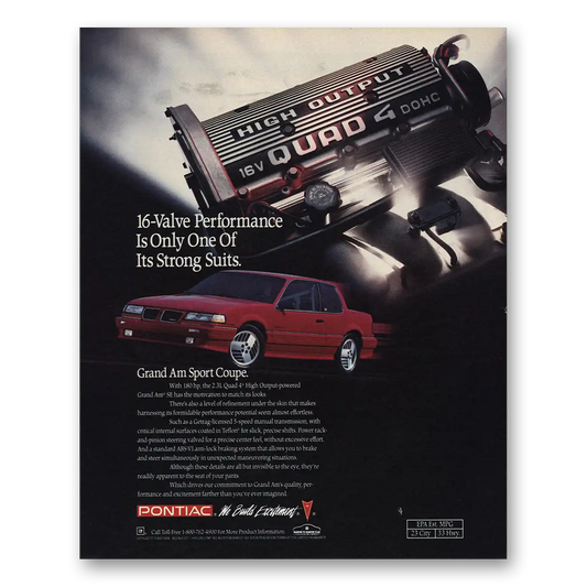 1990 Pontiac Grand Am Sport Coupe 16 Valve Performance Vintage Magazine Print Ad