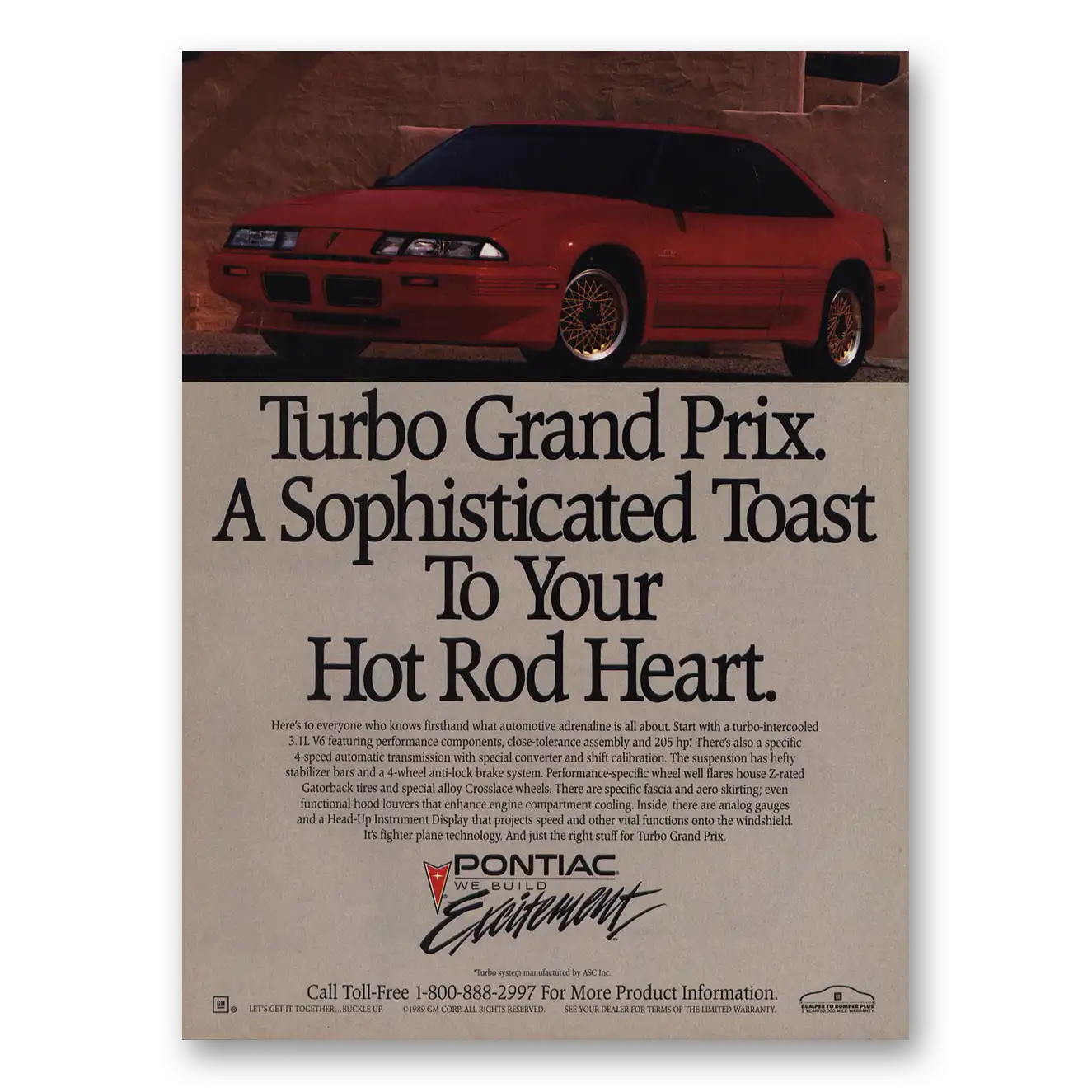 1990 Pontiac Grand Prix Sophisticated Toast Hot Rod Heart Vintage Magazine Print Ad