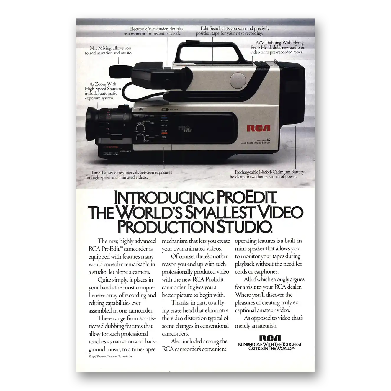 1990 RCA Smallest Video Production Studio Vintage Magazine Print Ad