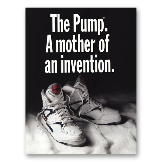 1990 Reebok Shoes Pump Mother of an Invention Vintage Magazine Print Ad