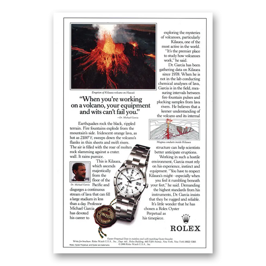 1995 Rolex Mount Kilauea Volcano Vintage Magazine Print Ad