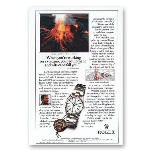 1990 Rolex Kilauea Volcano Eruption Vintage Magazine Print Ad