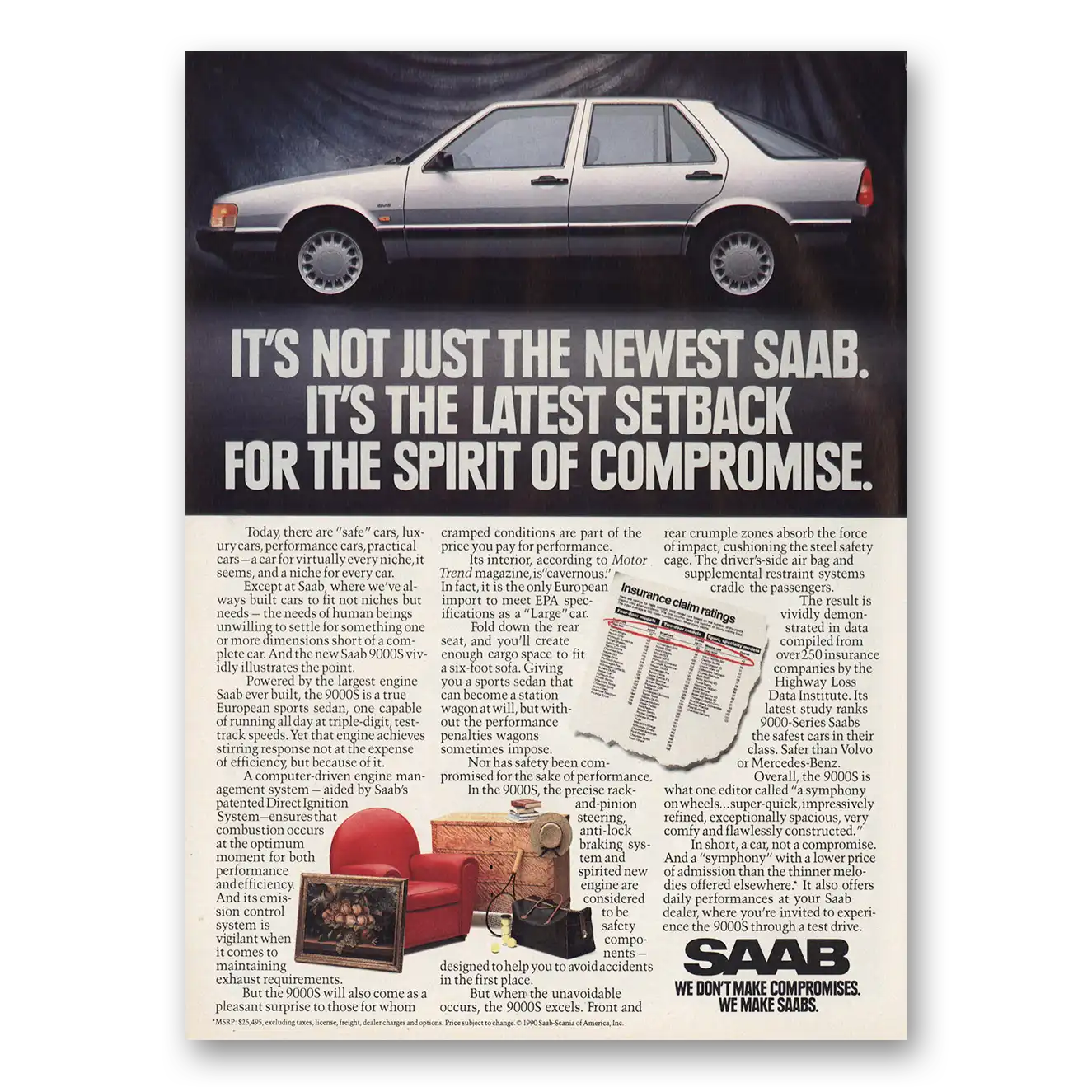 1990 Saab Not Just the Newest Saab Vintage Magazine Print Ad