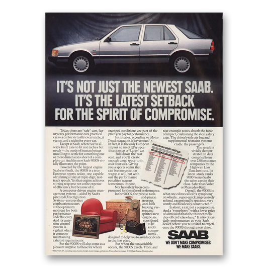 1990 Saab Not Just the Newest Saab Vintage Magazine Print Ad