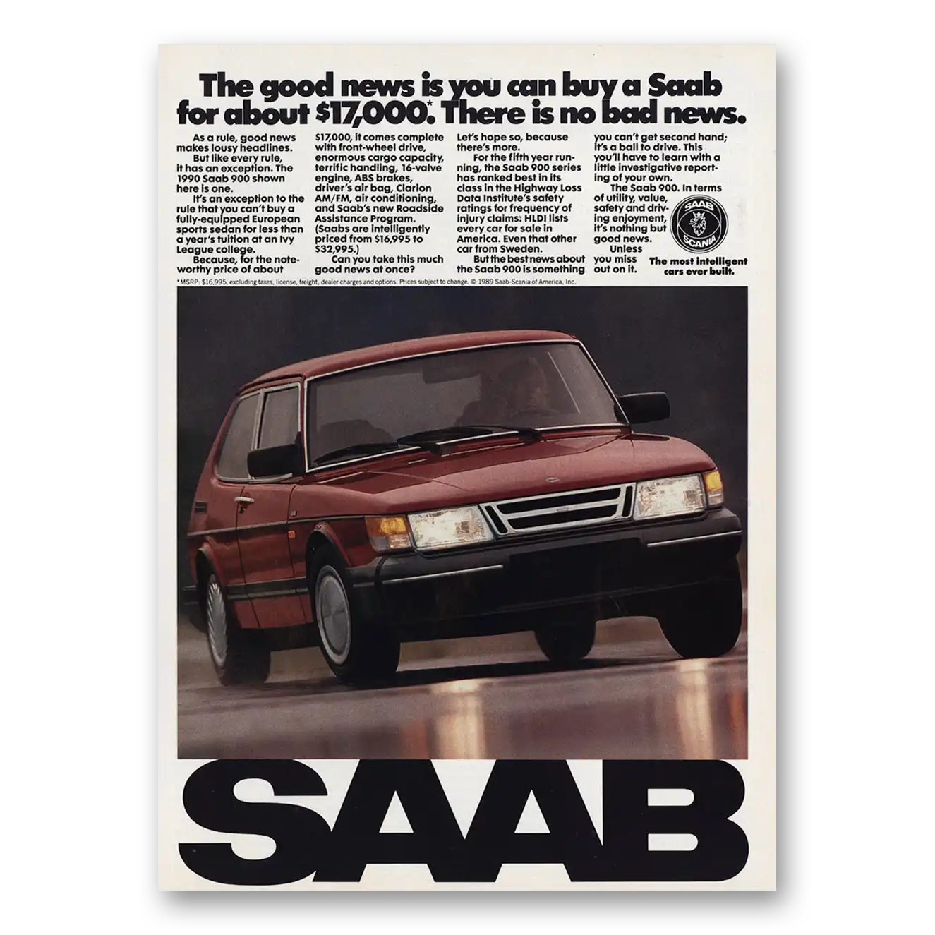 1990 Saab There Is No Bad News Vintage Magazine Print Ad