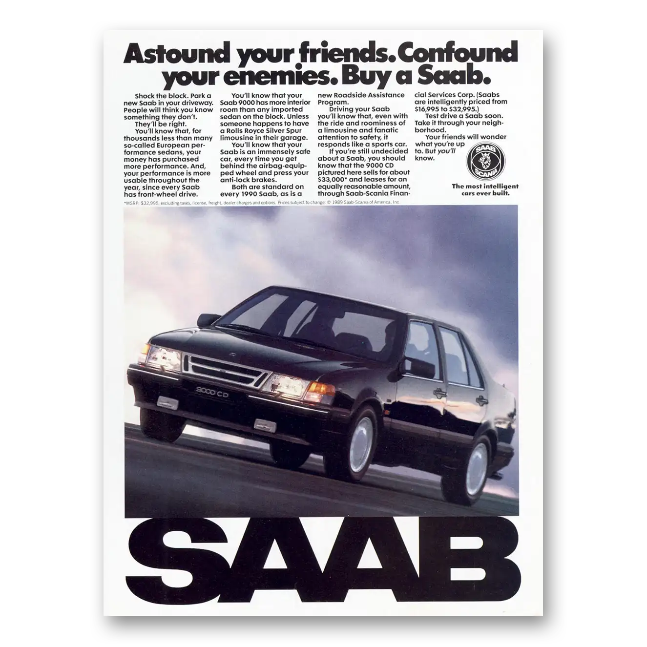 1990 Saab Astound Your Friends Confound Your Enemies Vintage Magazine Print Ad