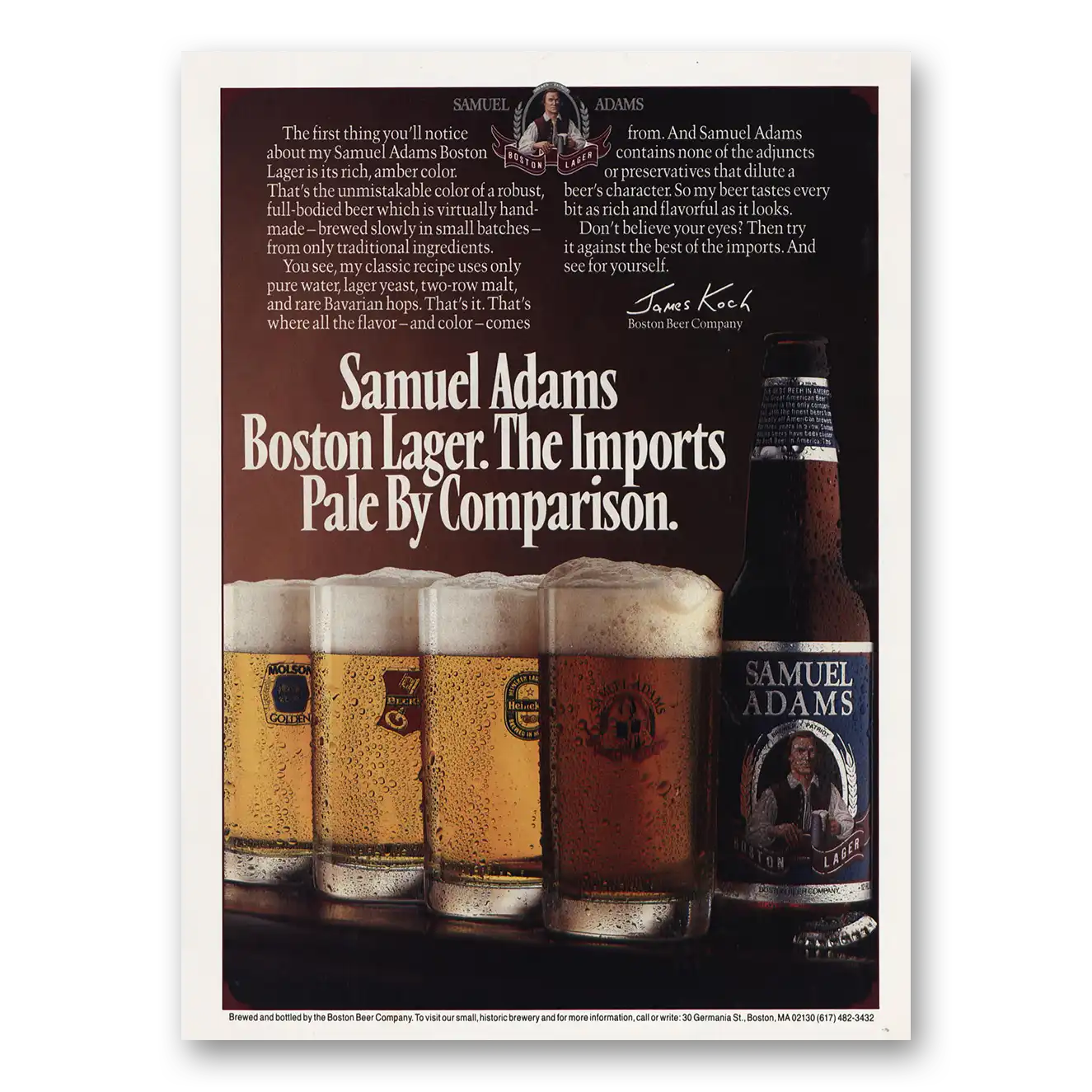 1990 Samuel Adams Beer Boston Lager Imports Pale by Comparison Vintage Magazine Print Ad