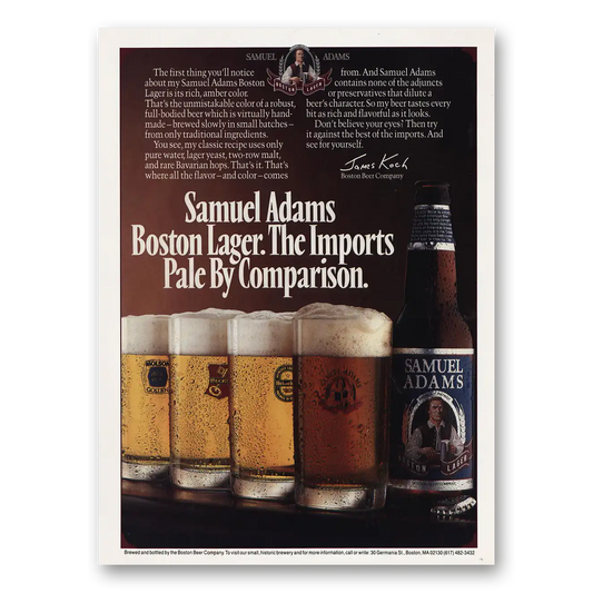 1990 Samuel Adams Beer Boston Lager Imports Pale by Comparison Vintage Magazine Print Ad