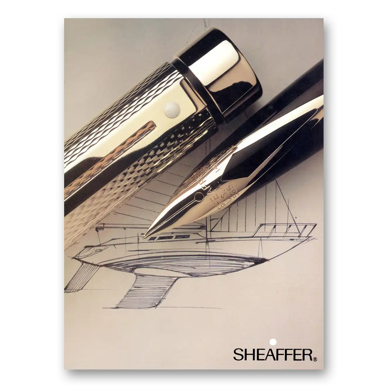 1990 Sheaffer Pen Boat Sketch Vintage Magazine Print Ad