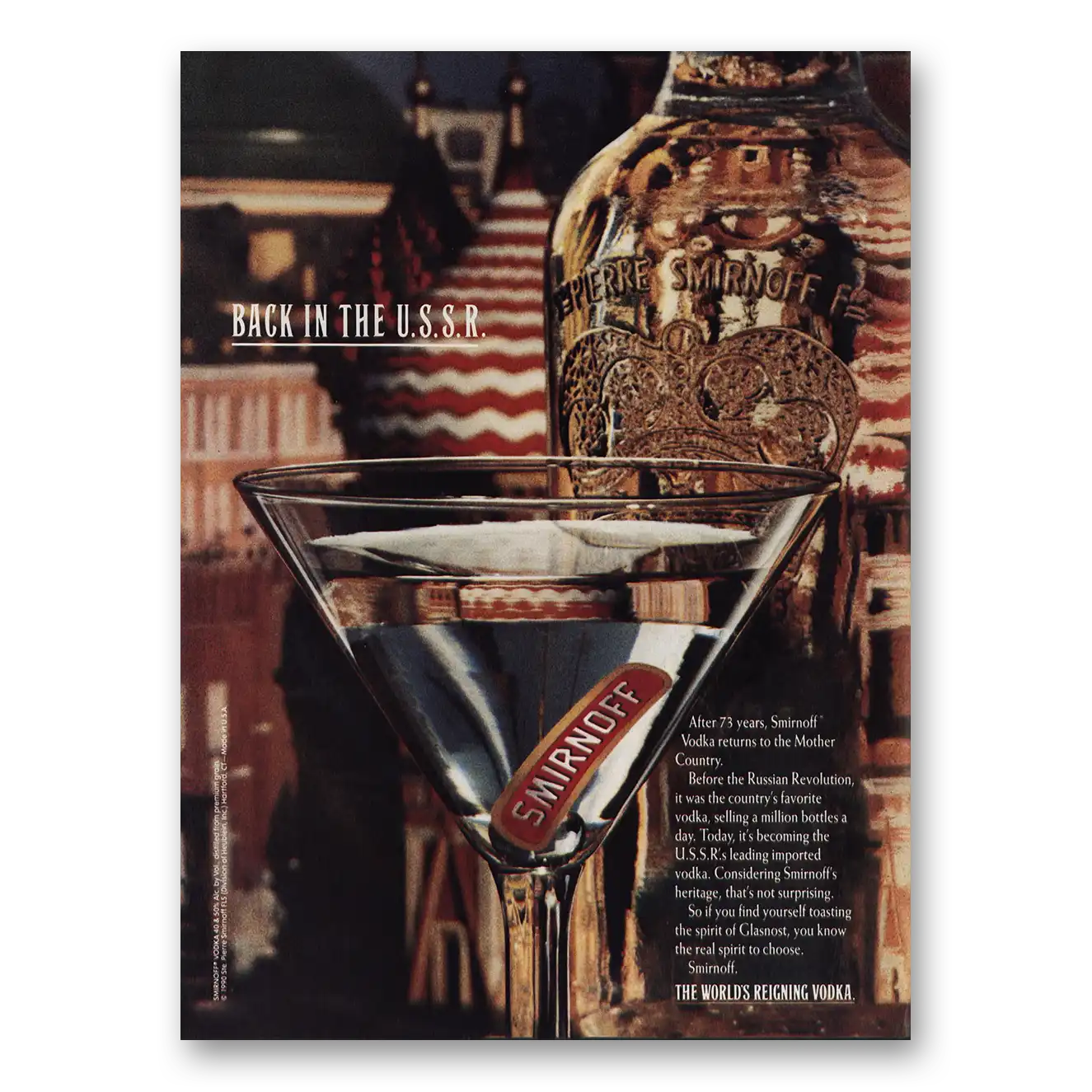 1990 Smirnoff Vodka Back In the USSR Vintage Magazine Print Ad