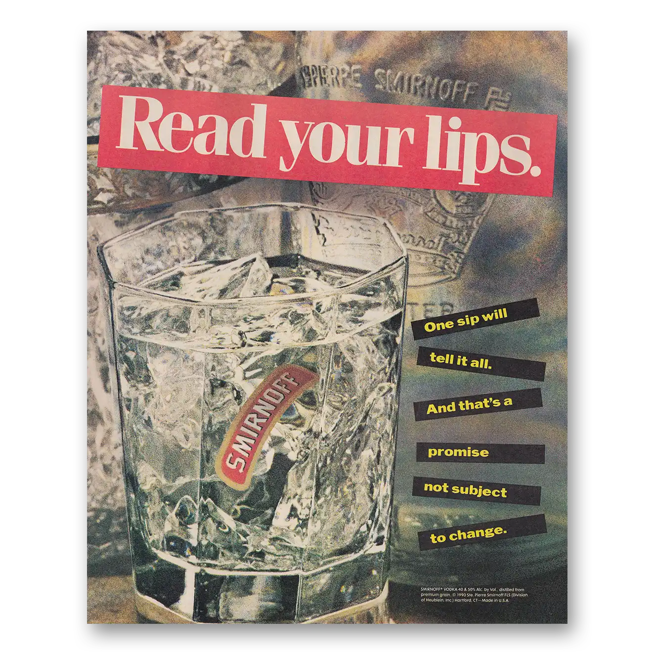 1990 Smirnoff Vodka Read Your Lips Vintage Magazine Print Ad