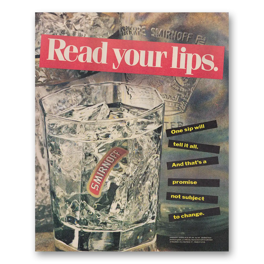 1990 Smirnoff Vodka Read Your Lips Vintage Magazine Print Ad