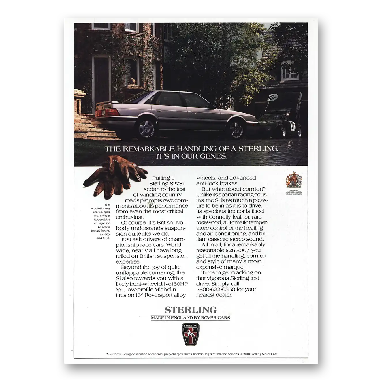 1990 Sterling Motor Cars Remarkable Handling Its In Our Genes Vintage Magazine Print Ad