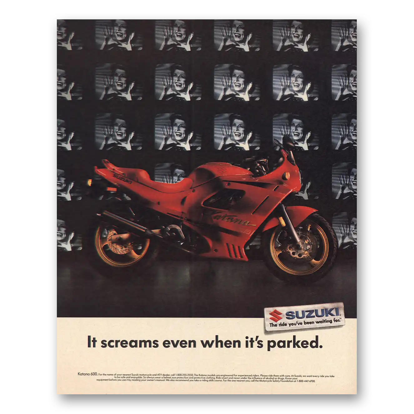 1990 Suzuki Motorcycles Katana 600 Screams Even When Parked Vintage Magazine Print Ad