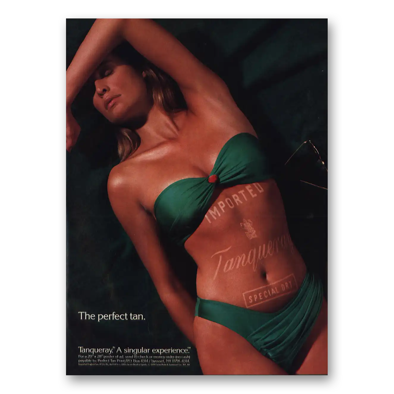 1990 Tanqueray Gin Perfect Tan Vintage Magazine Print Ad