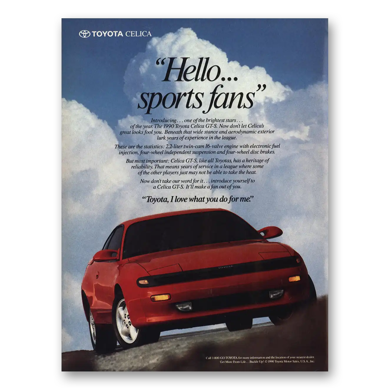 1990 Toyota Celica Hello Sports Fans Vintage Magazine Print Ad