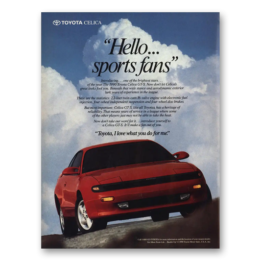 1990 Toyota Celica Hello Sports Fans Vintage Magazine Print Ad