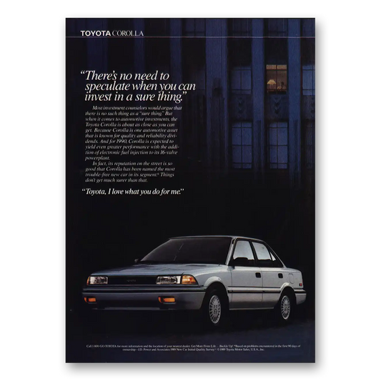 1990 Toyota Corolla No Need to Speculate Vintage Magazine Print Ad