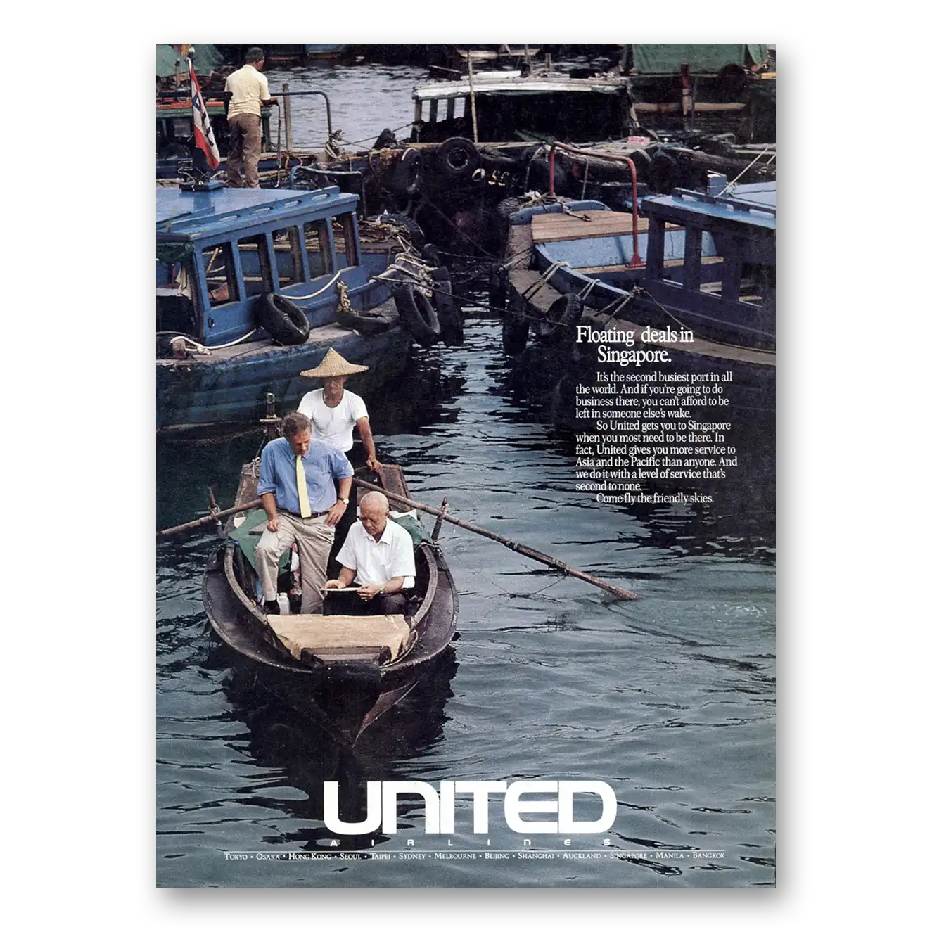 1990 United Airlines Floating Deals In Singapore Vintage Magazine Print Ad