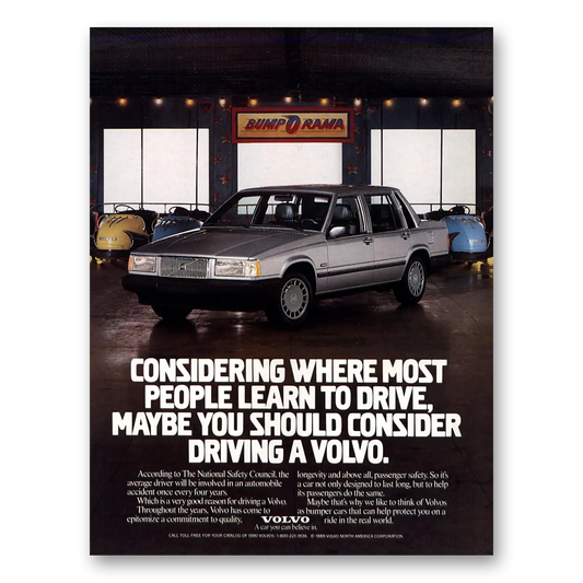 1990 Volvo Bump O Rama Where Most People Learn to Drive Vintage Magazine Print Ad