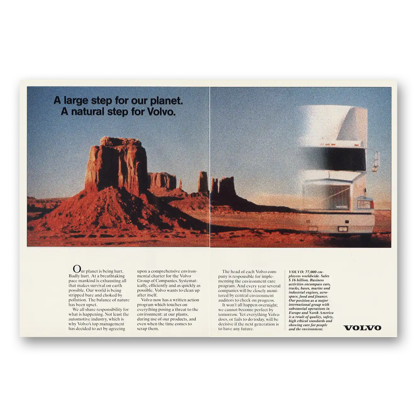 1990 Volvo Large Step For Our Planet Vintage Magazine Print Ad