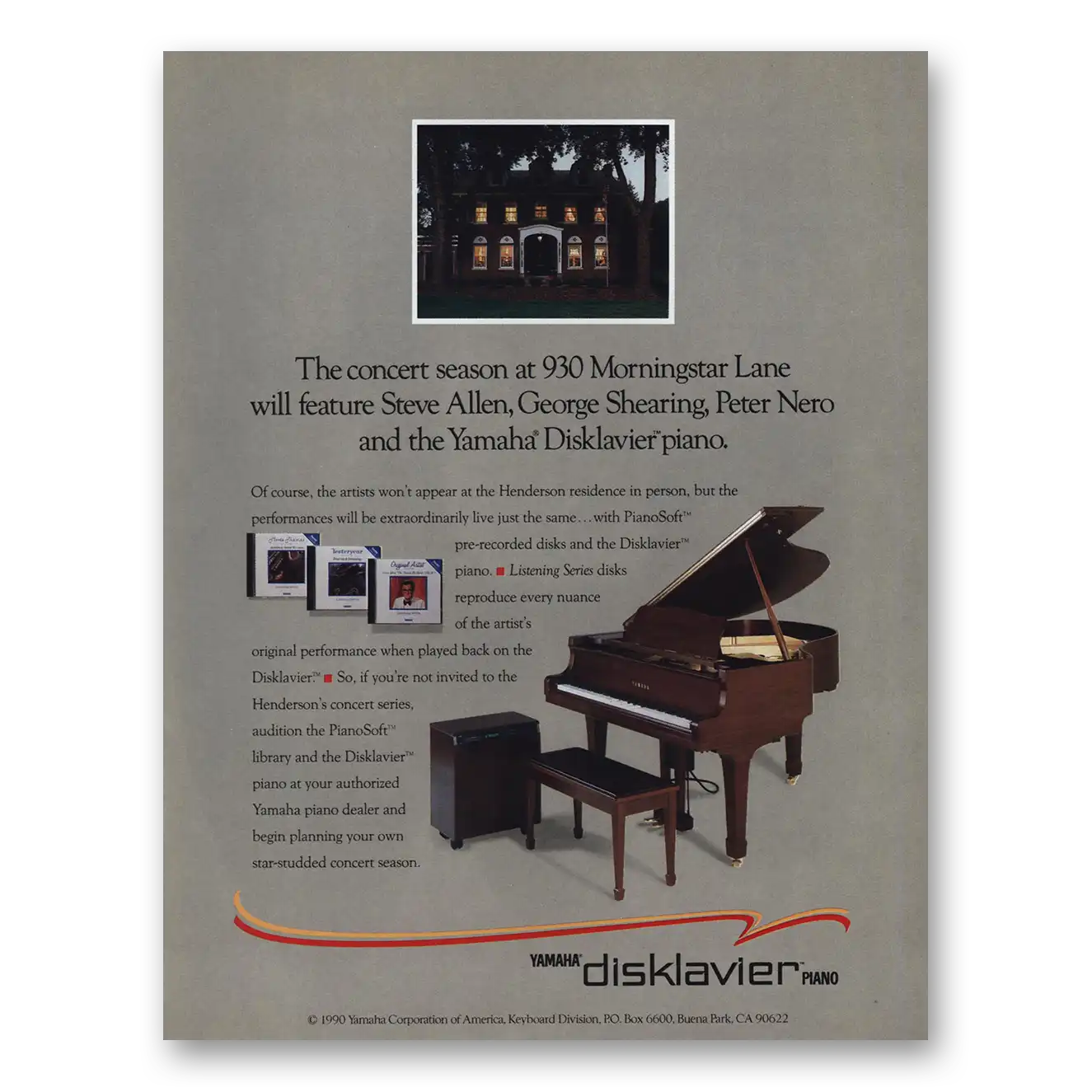 1990 Yamaha Piano Disklavier Piano 930 Morningstar Lane Vintage Magazine Print Ad