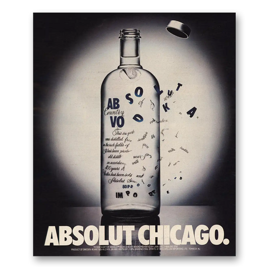 1991 Absolut Vodka Absolut Chicago Vintage Magazine Print Ad