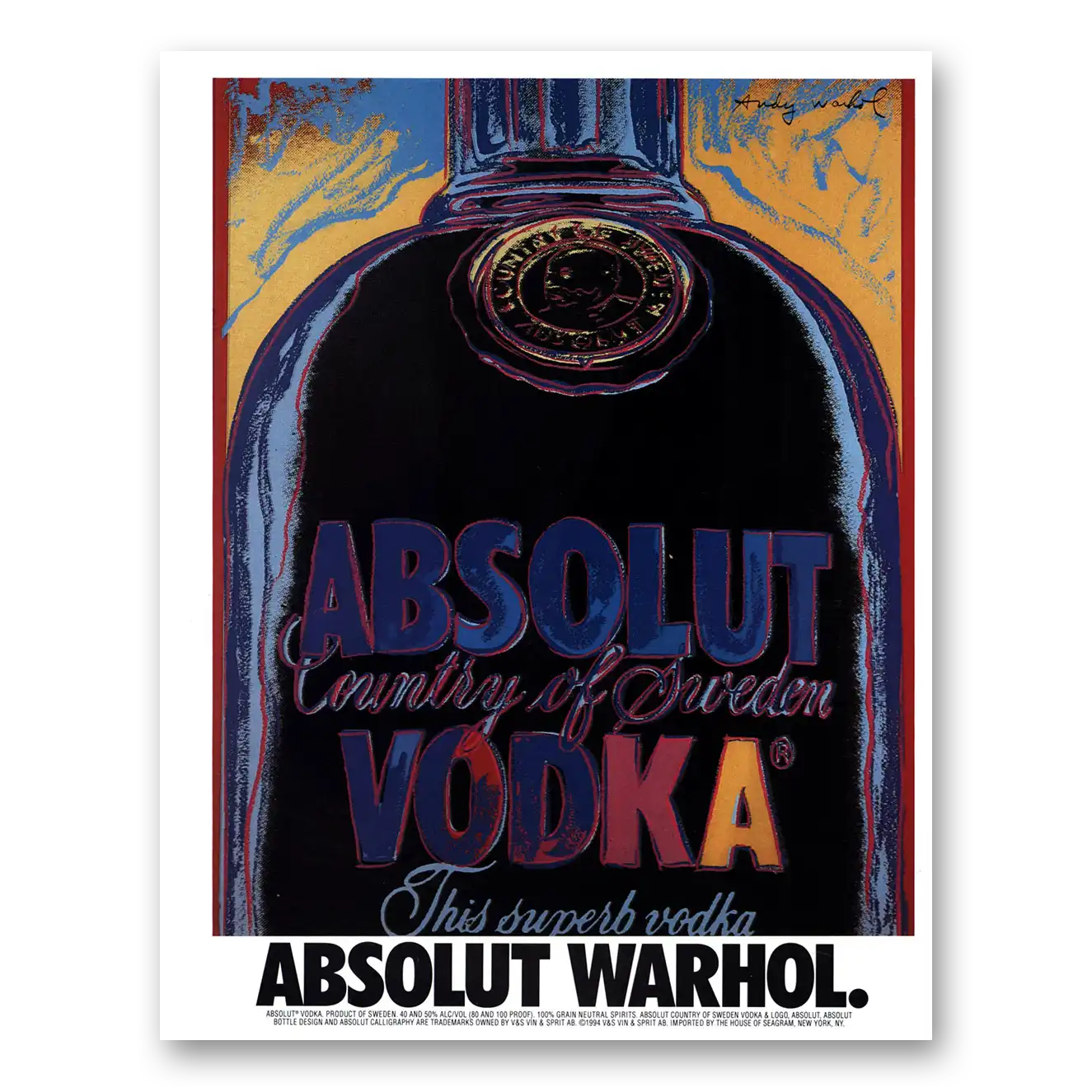 1991 Absolut Vodka Absolut Warhol Vintage Magazine Print Ad